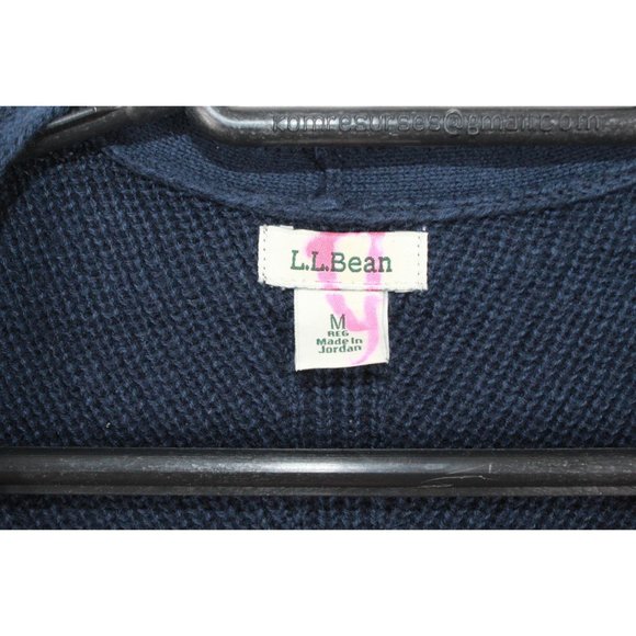 LL Bean Navy Blue Cotton Shaker-Stitch Open Long Sweater Cardigan Size M - Picture 4 of 9